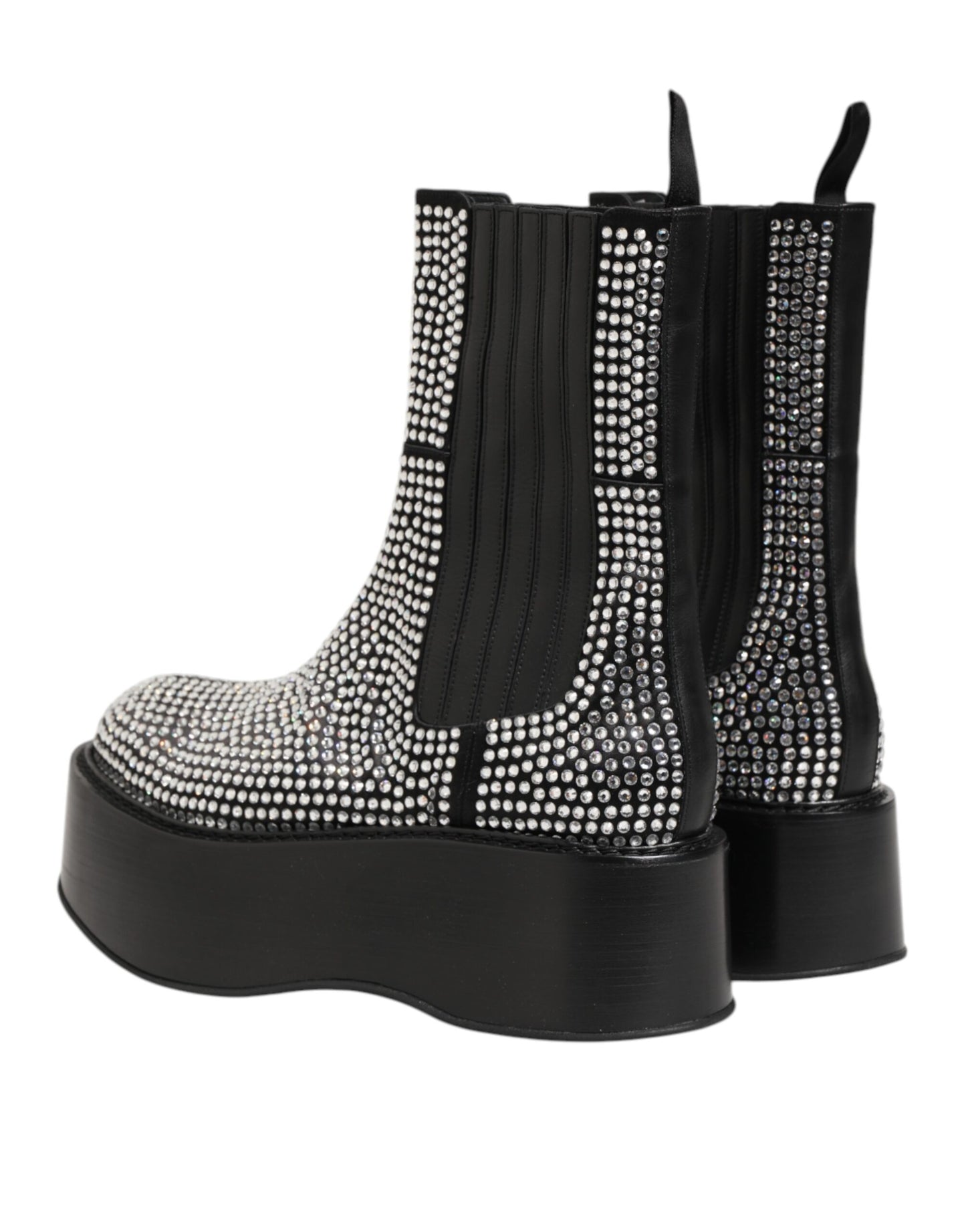 Black Crystal Strass Mid Calf Short Boots  Shoes