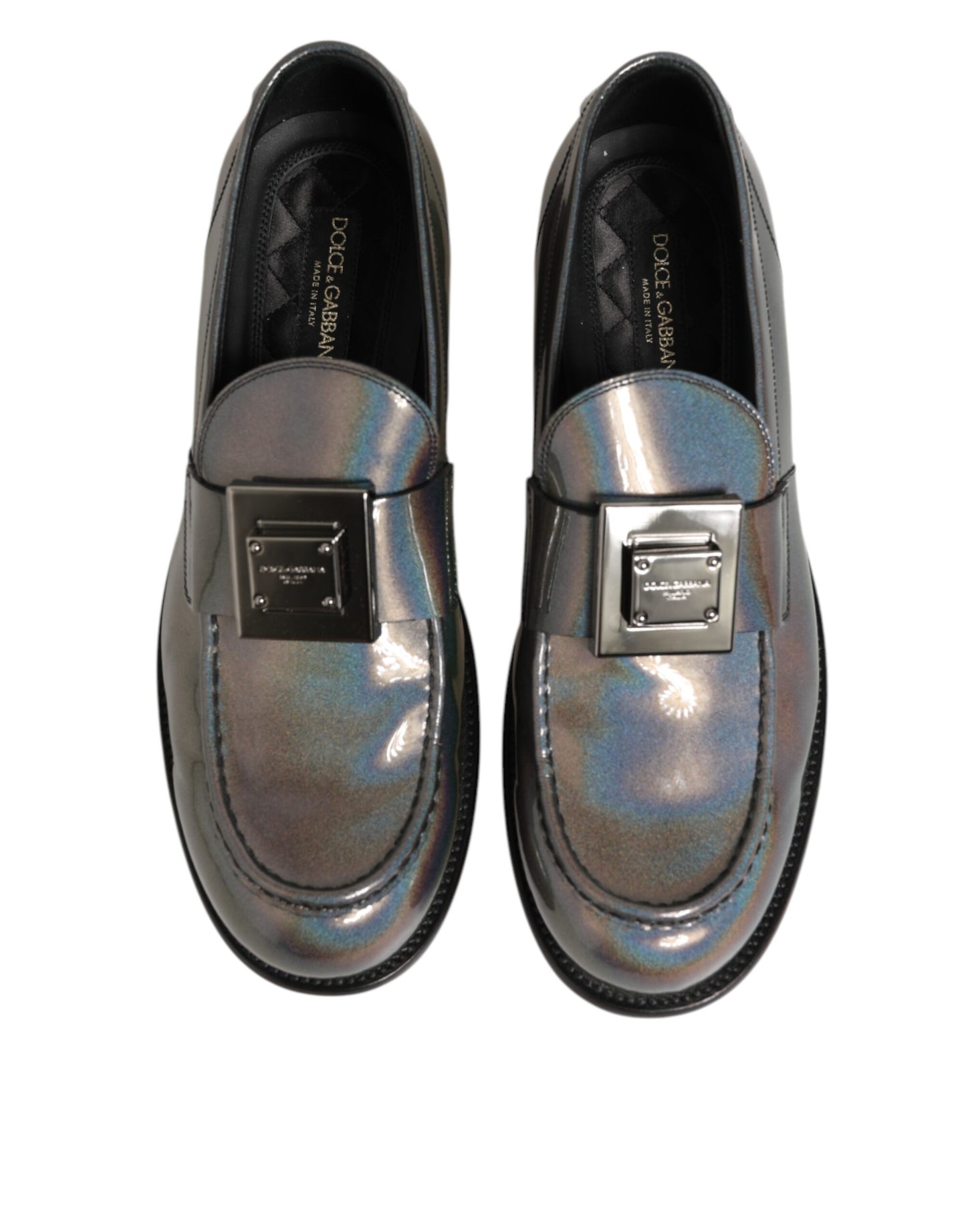 Metallic Silver Logo Slip On Men Dress Shoes