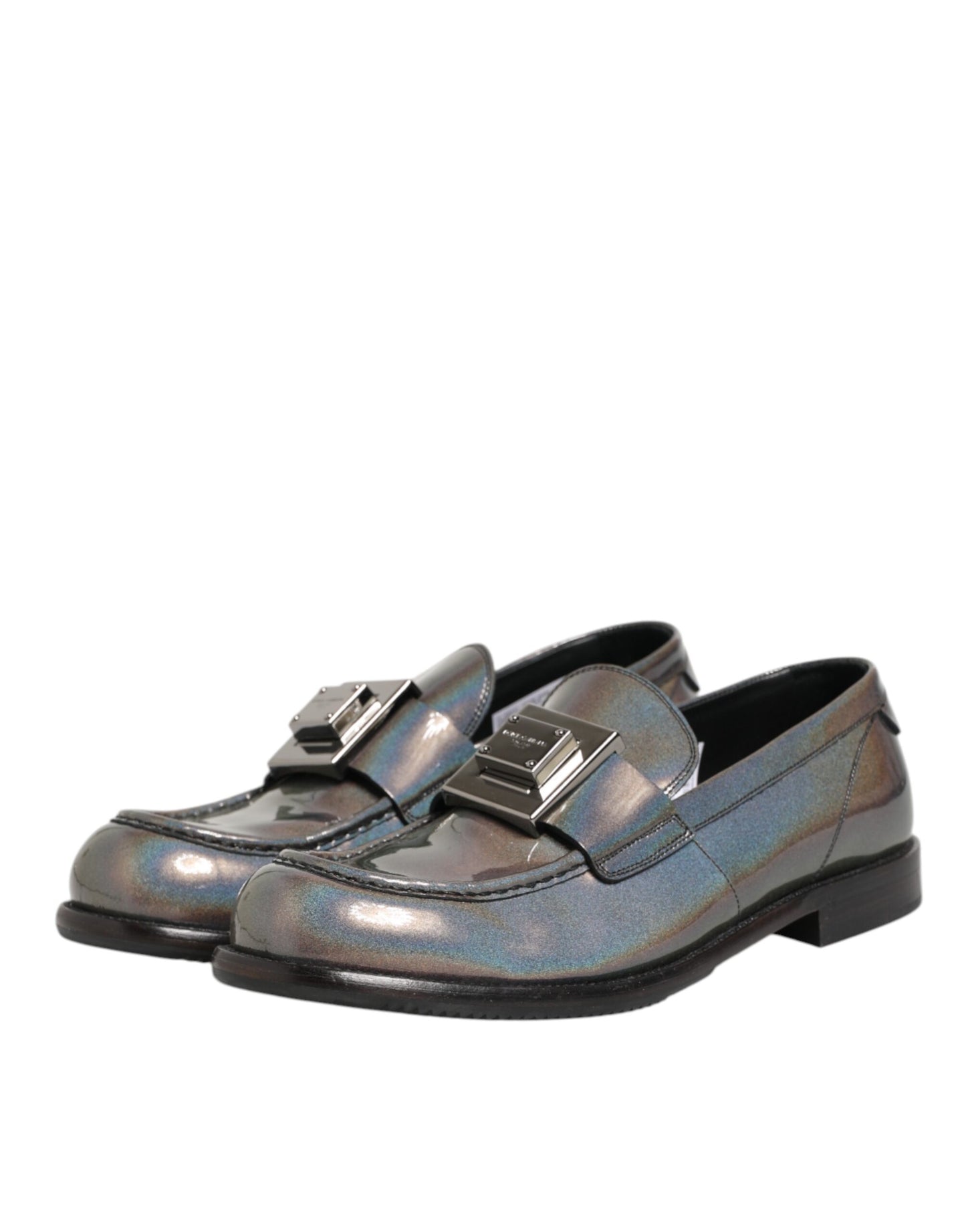 Metallic Silver Logo Slip On Men Dress Shoes