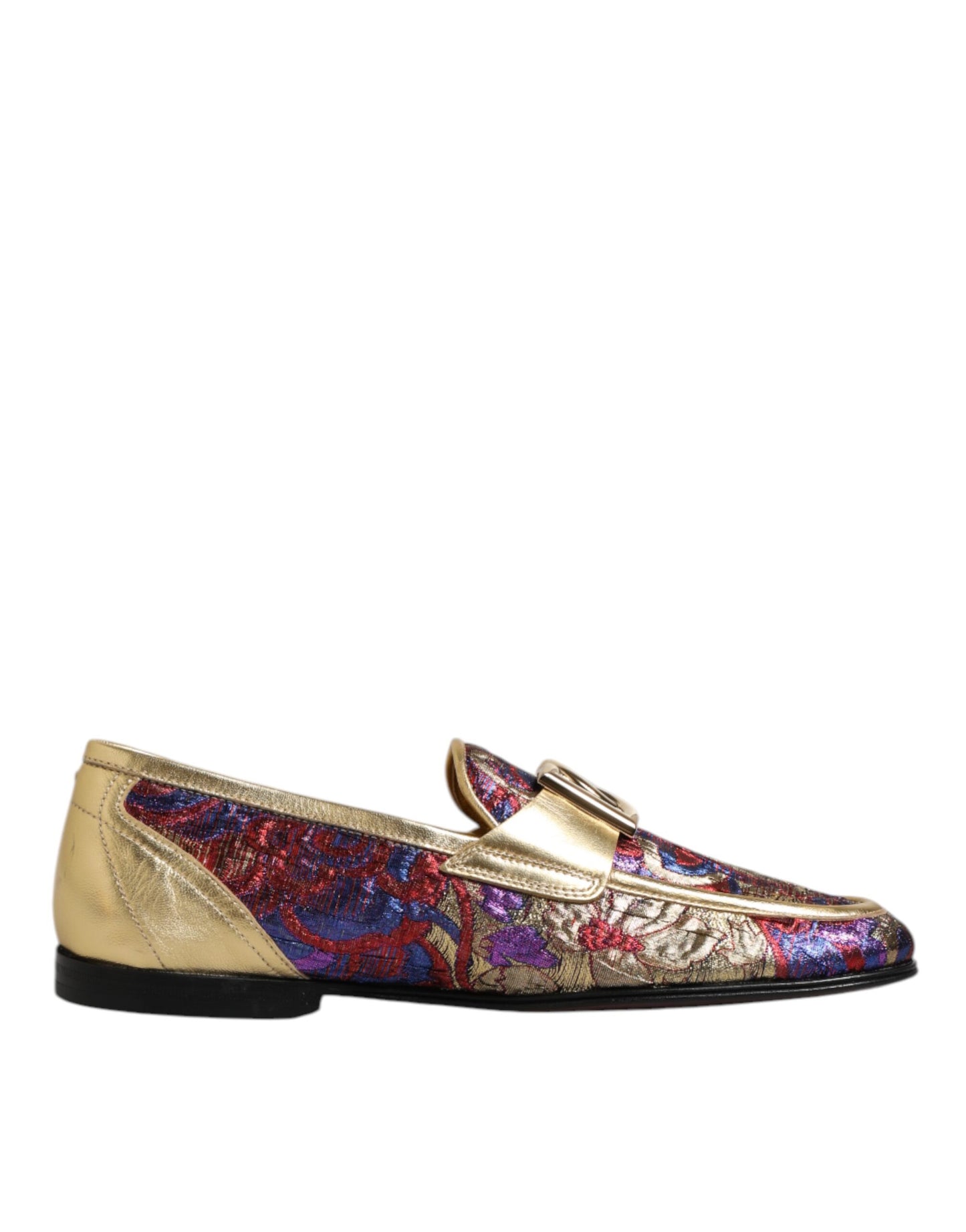 Multicolor Jacquard Gold DG Logo Loafer Shoes