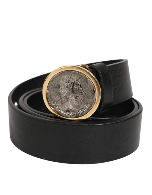 Black Leather Coin Buckle Classic Men Belt
