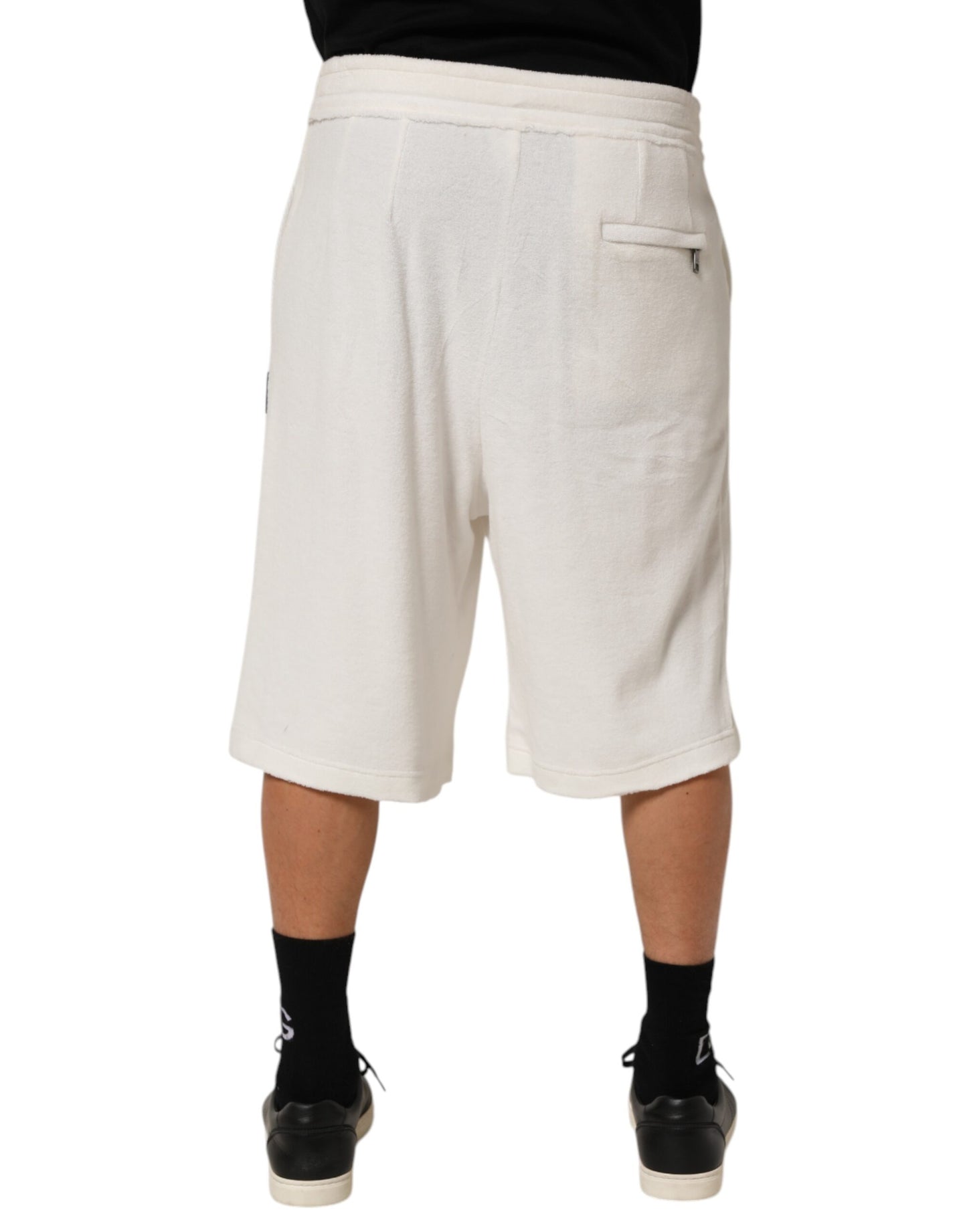 White Cotton Logo Plaque Men Bermuda Shorts