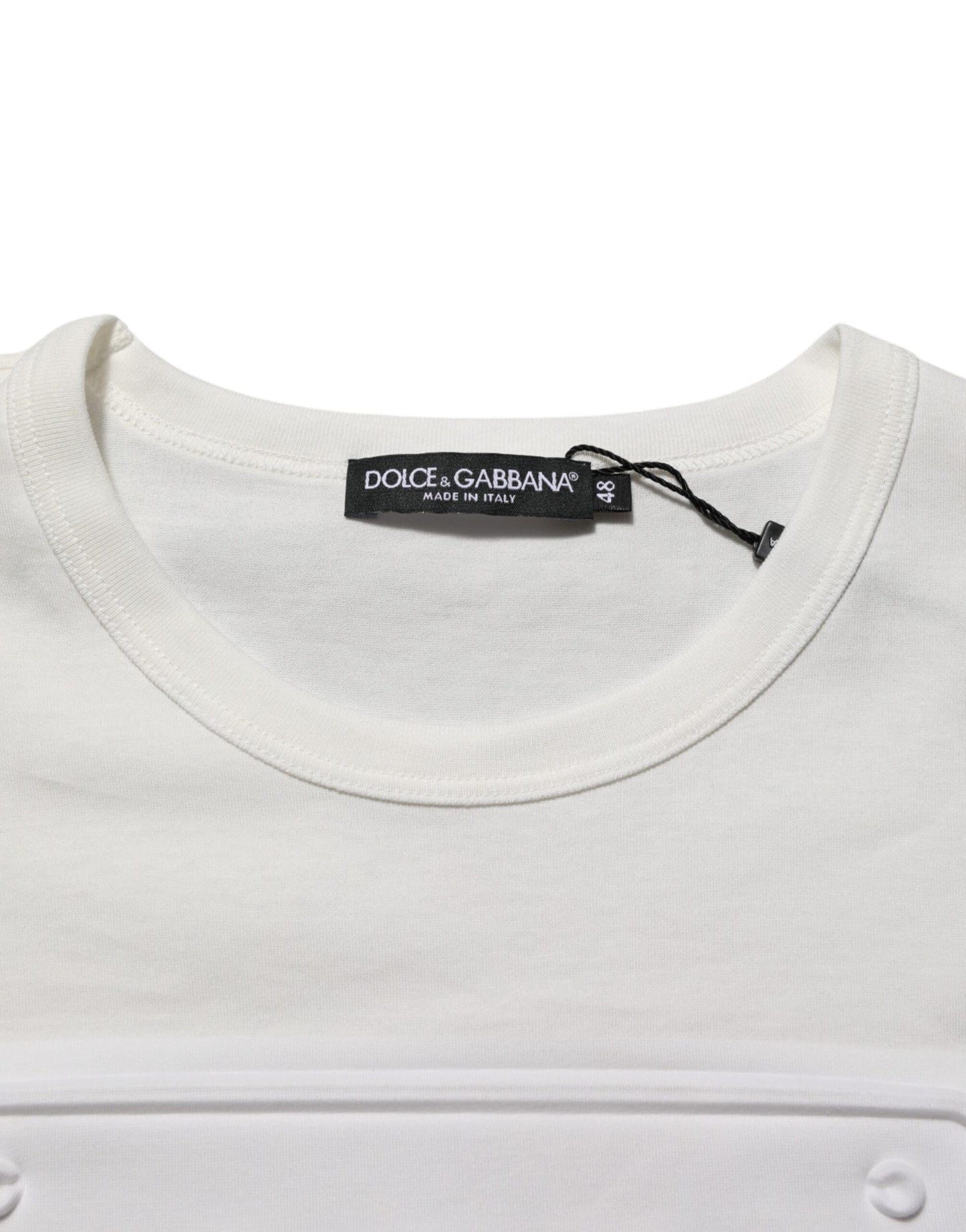 White Logo Patch Cotton Crew Neck Men T-shirt