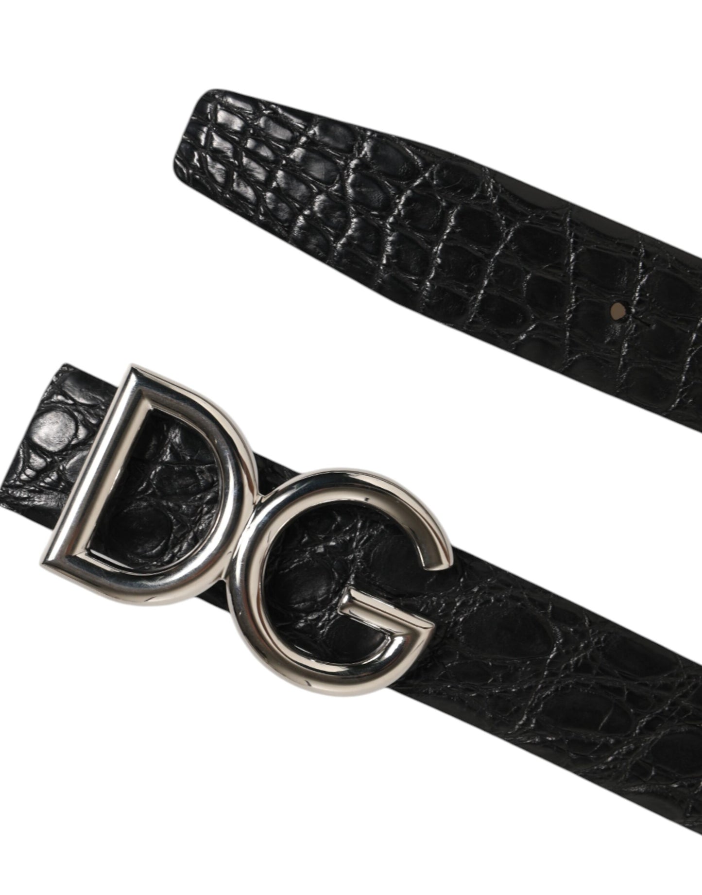 Black Exotic Leather DG Logo Buckle Belt