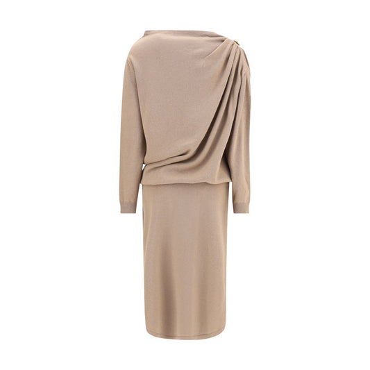 Beige Fleece Wool Casual Dress