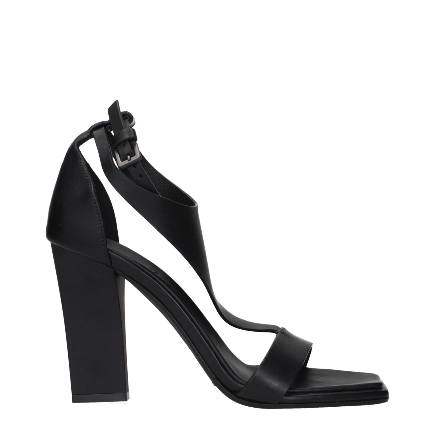 Black Leather Stiletto Heel Sandals