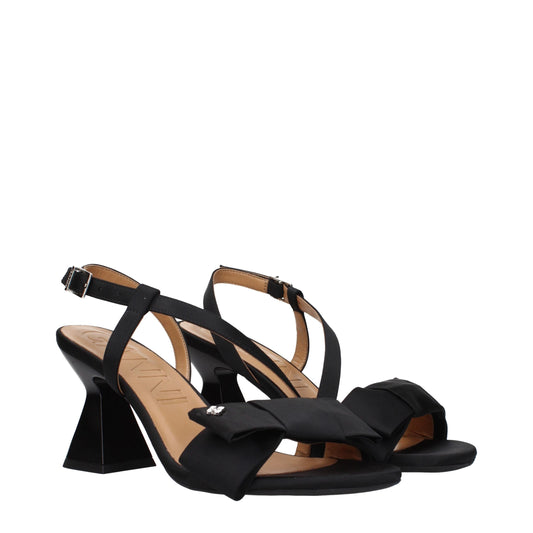 Black Fabric Stiletto Heel Sandals
