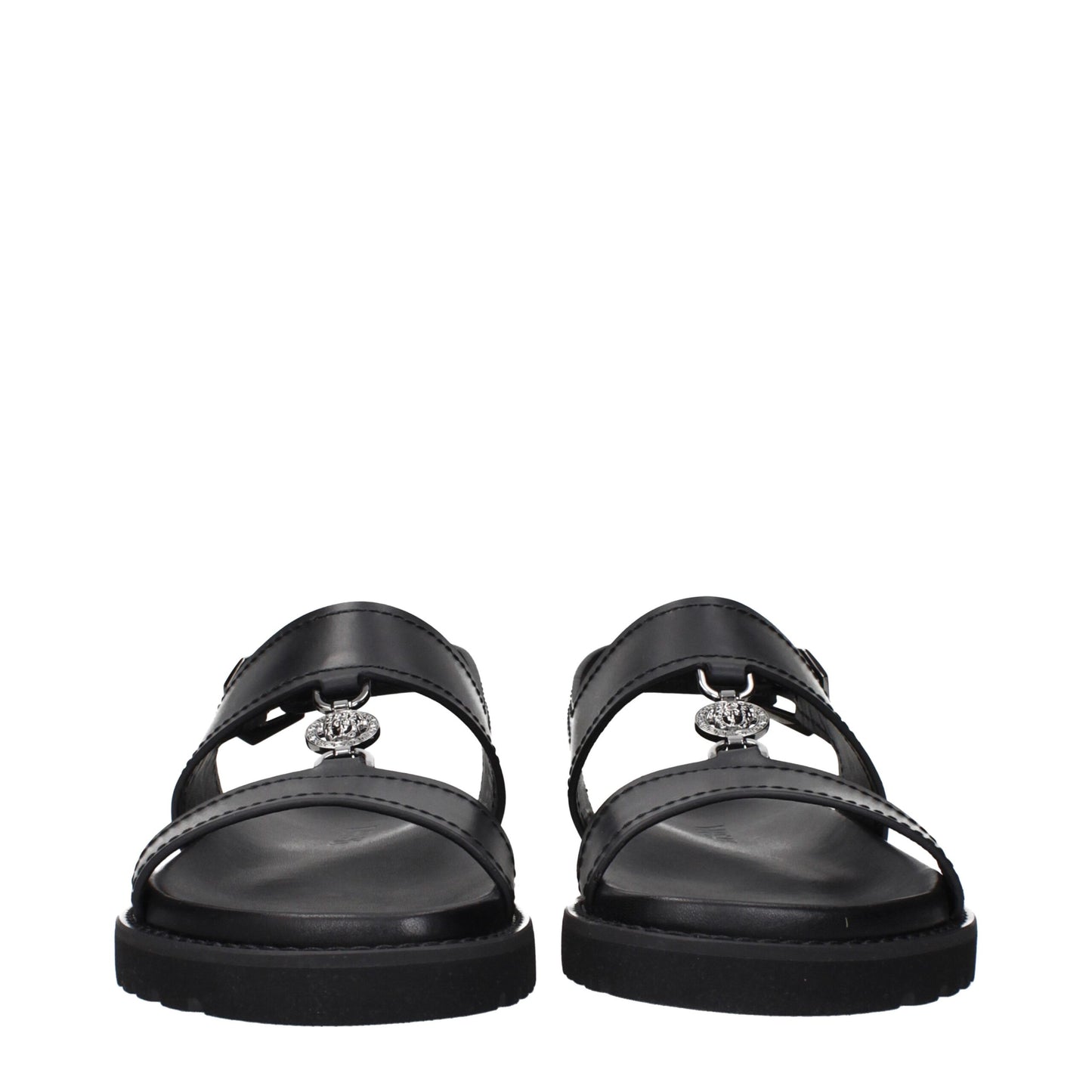Black Leather Flat Sandals