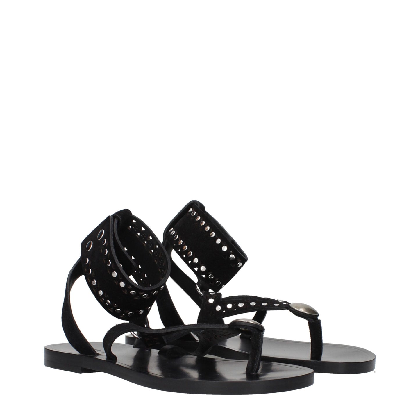 Black Leather Flip-Flop Sandals