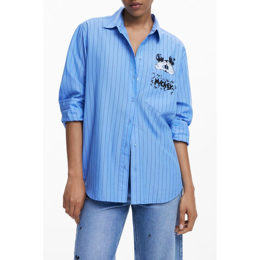 Blue Cotton Women Shirt