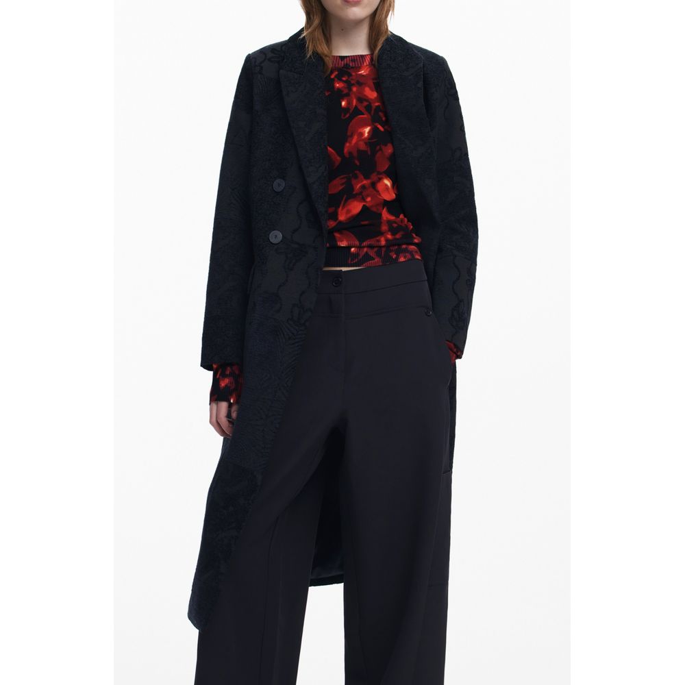 Black Polyester Women Coat