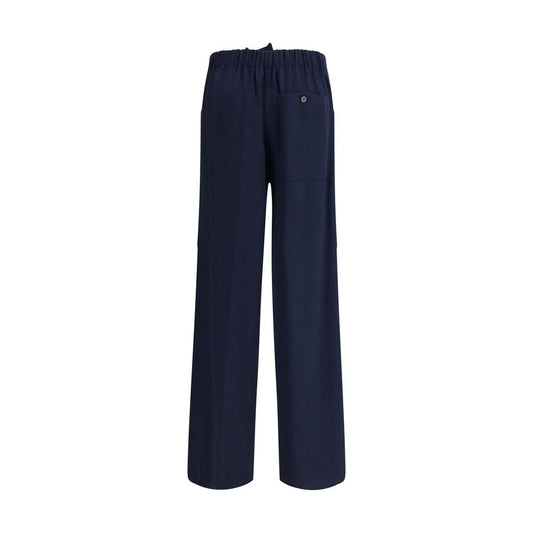 Blue Cotton Casual Pants