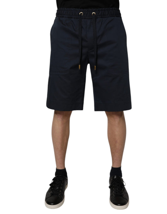 Navy Blue Cotton Stretch Men Bermuda Shorts