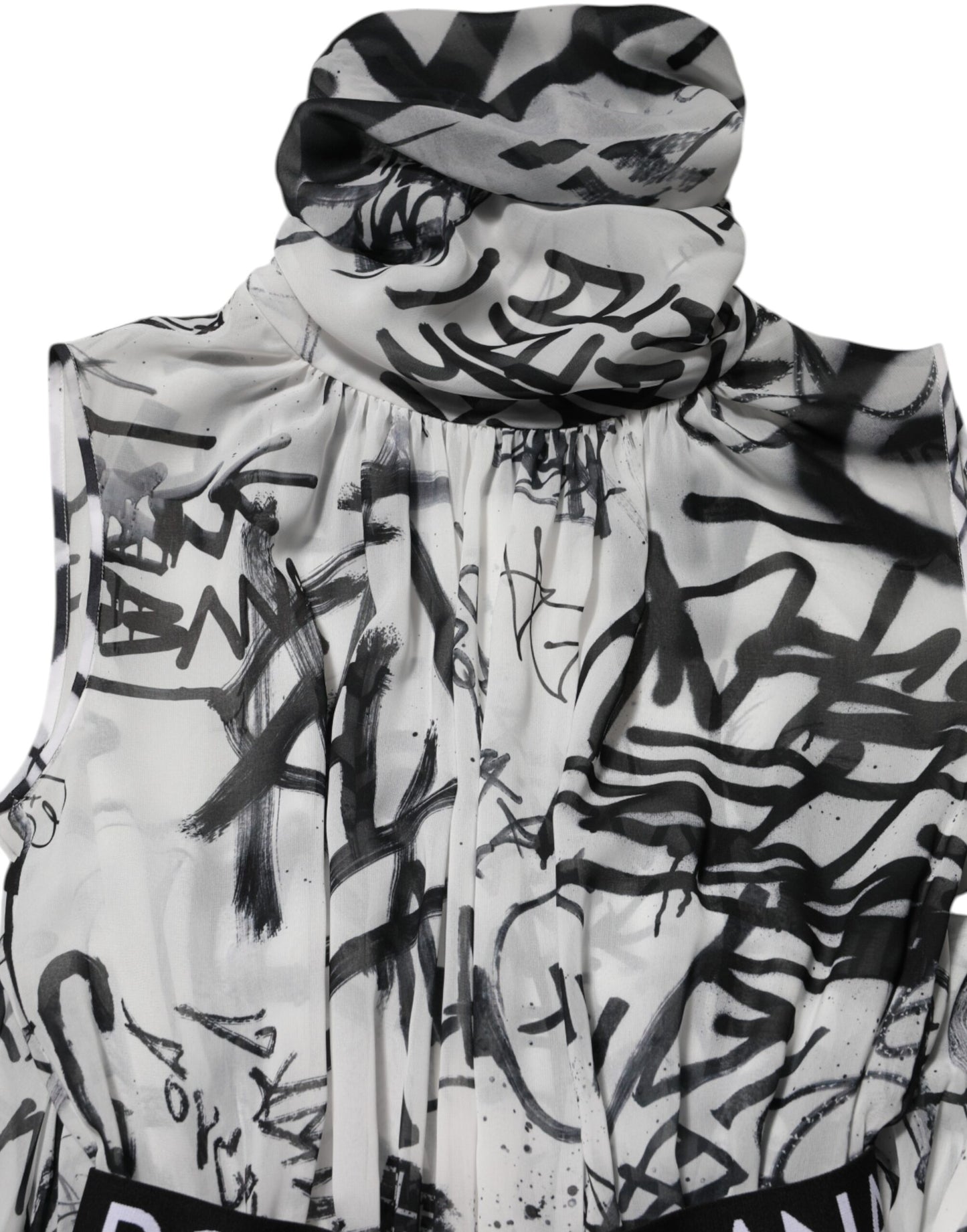 Black White Monogram Pleated Long Gown Dress