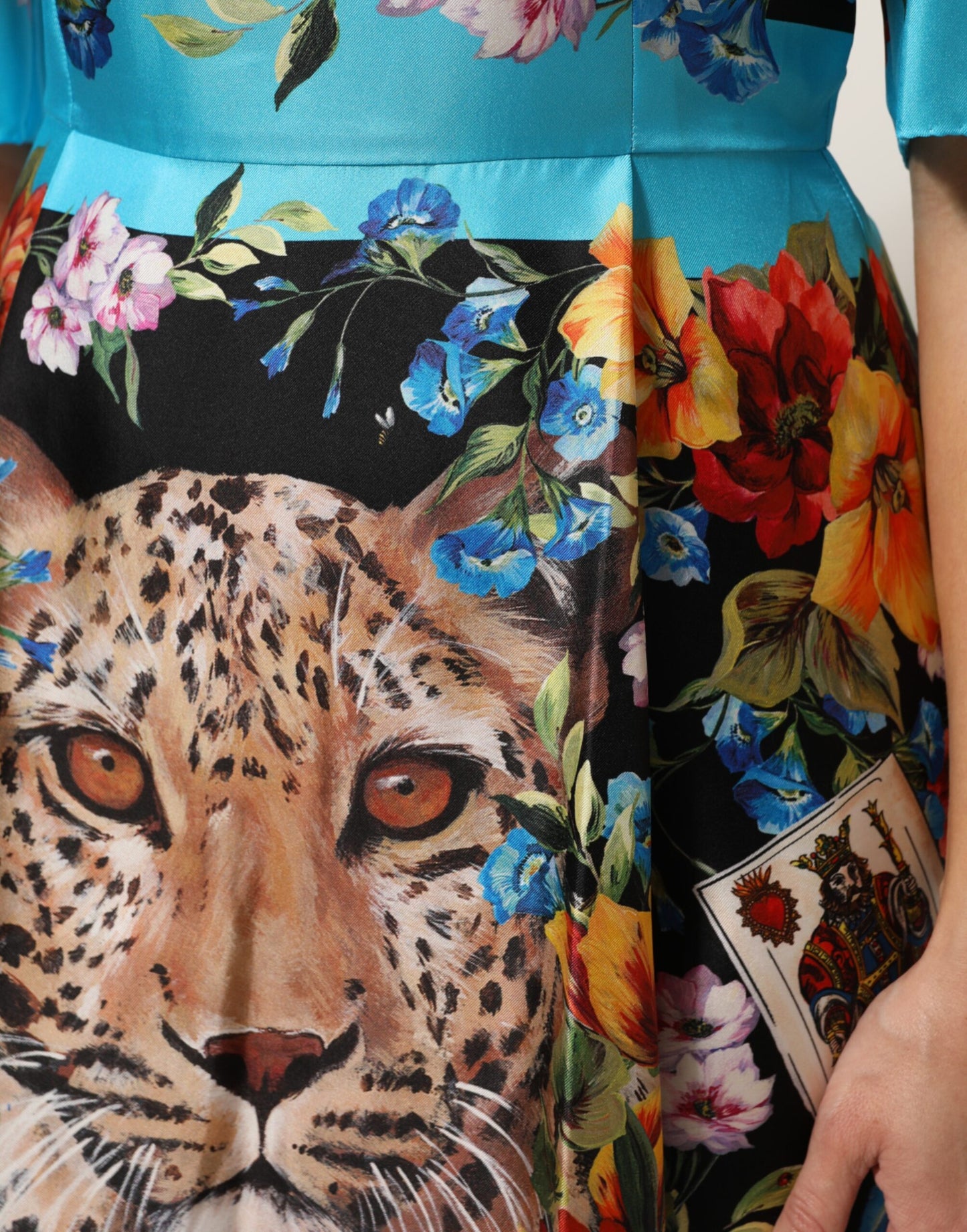 Black Leopard Floral Silk Sheath Midi Dress