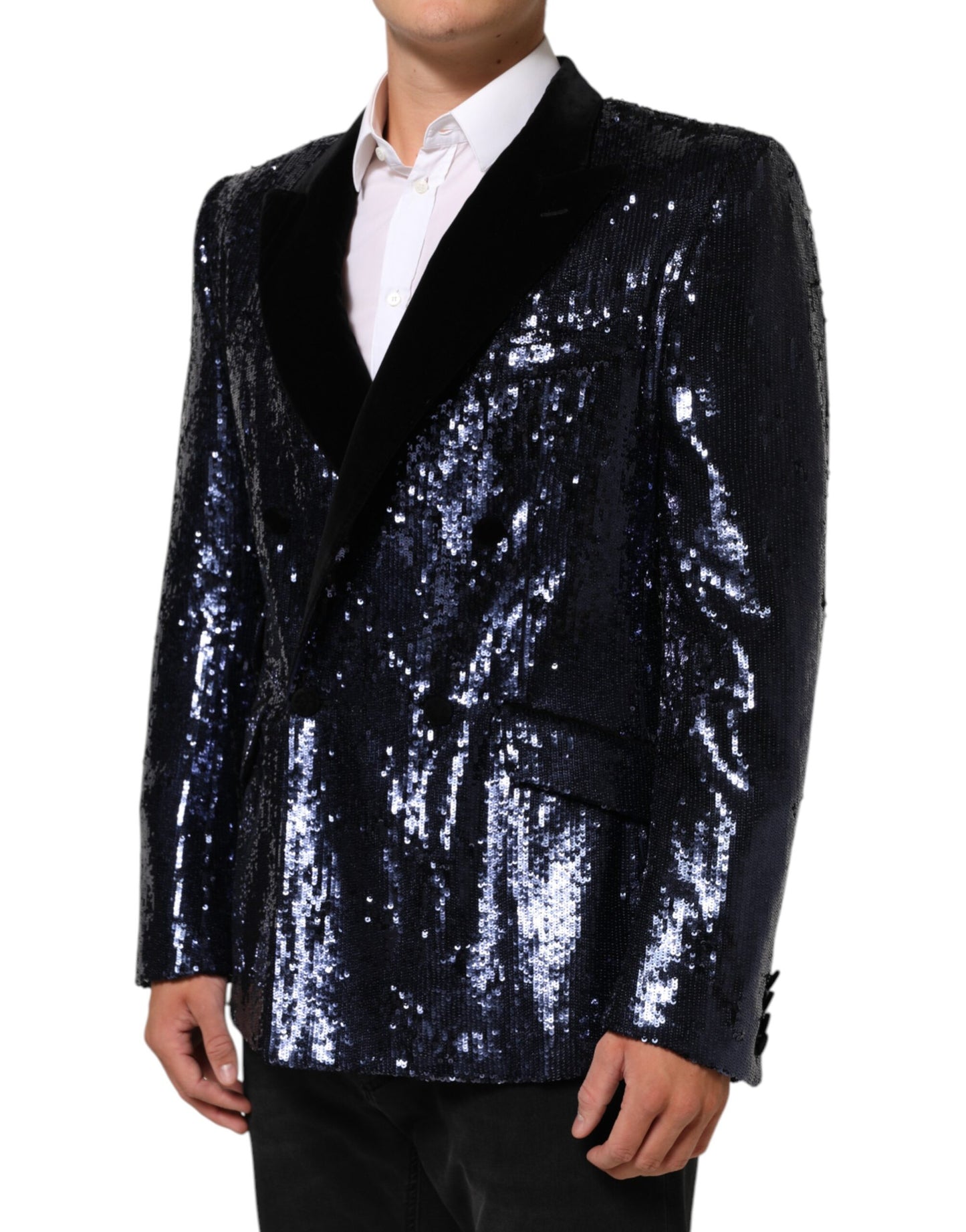 Blue Sequin SICILIA Double Breasted Blazer