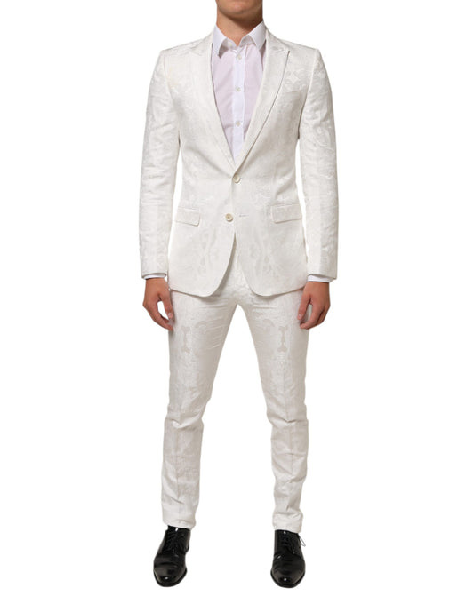 White Brocade 2 Piece MARTINI Formal Suit