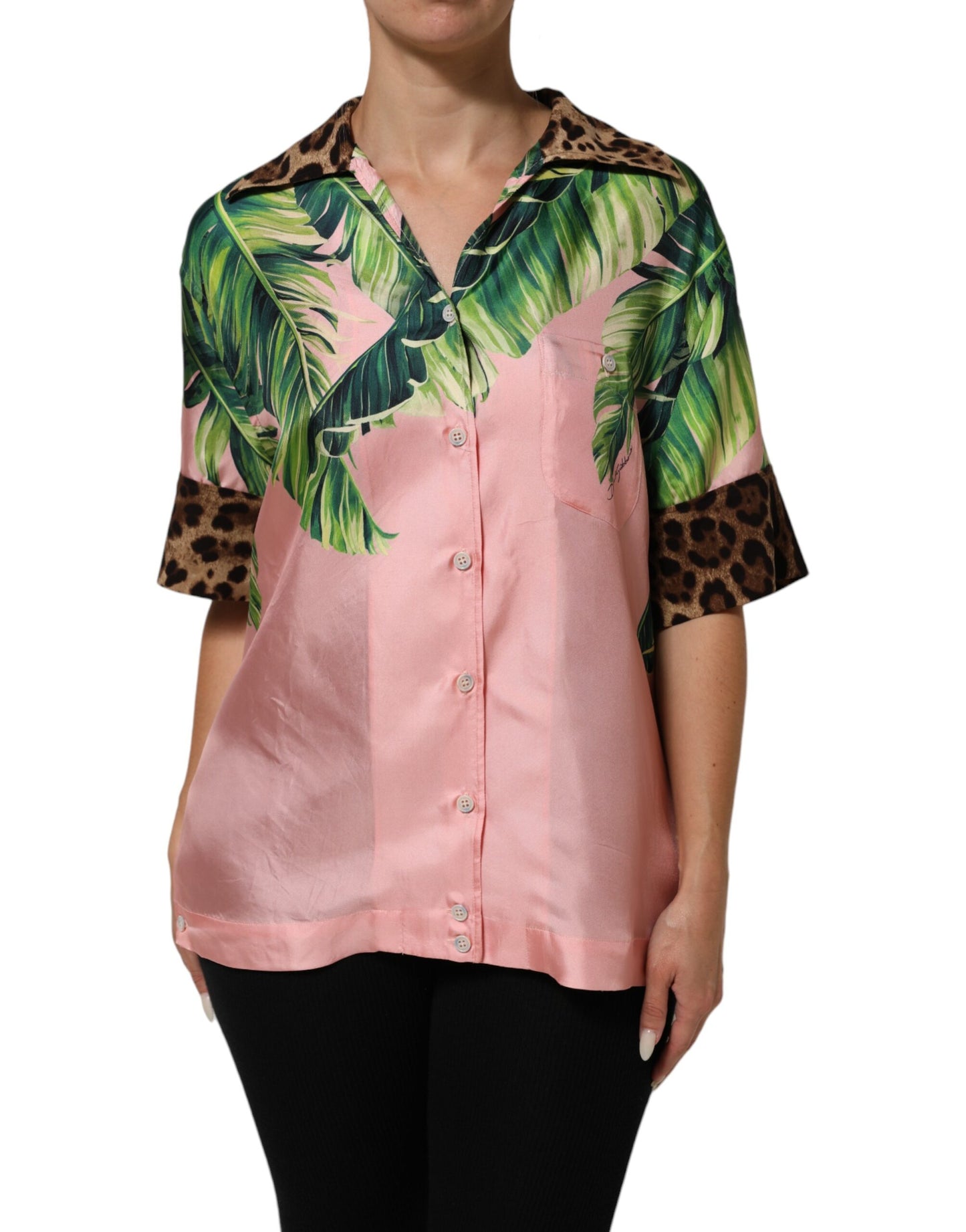 Pink Jungle Forest Oversized Blouse Shirt Top