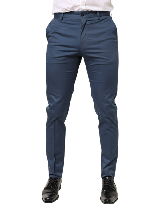 Blue Cotton Mid Waist Dress Men Trouser Pants