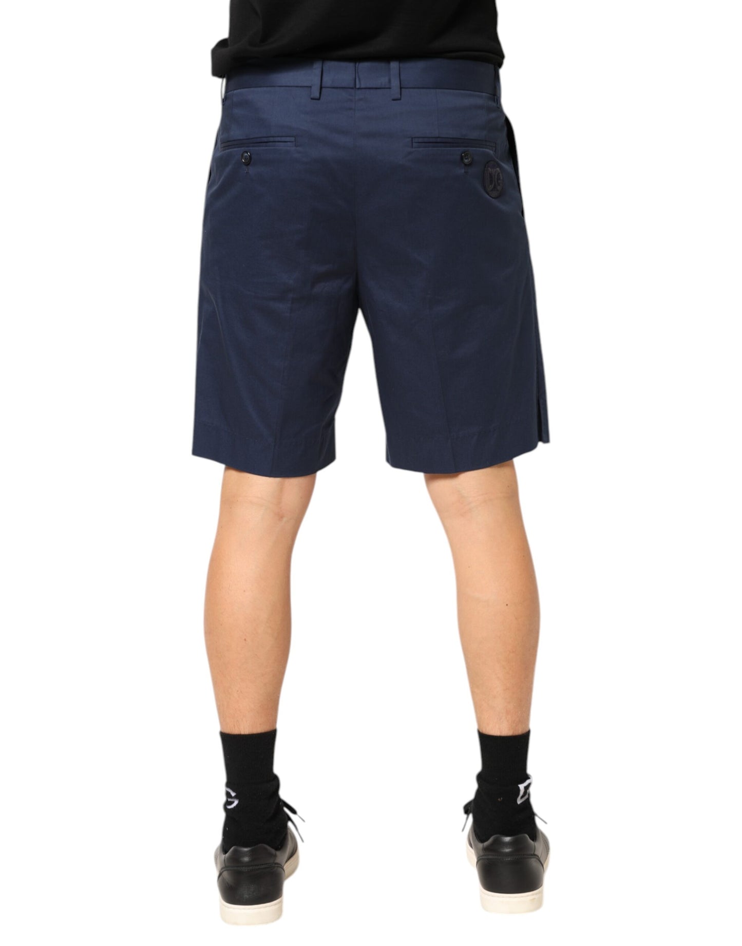 Blue Cotton Stretch Mid Waist Bermuda Shorts