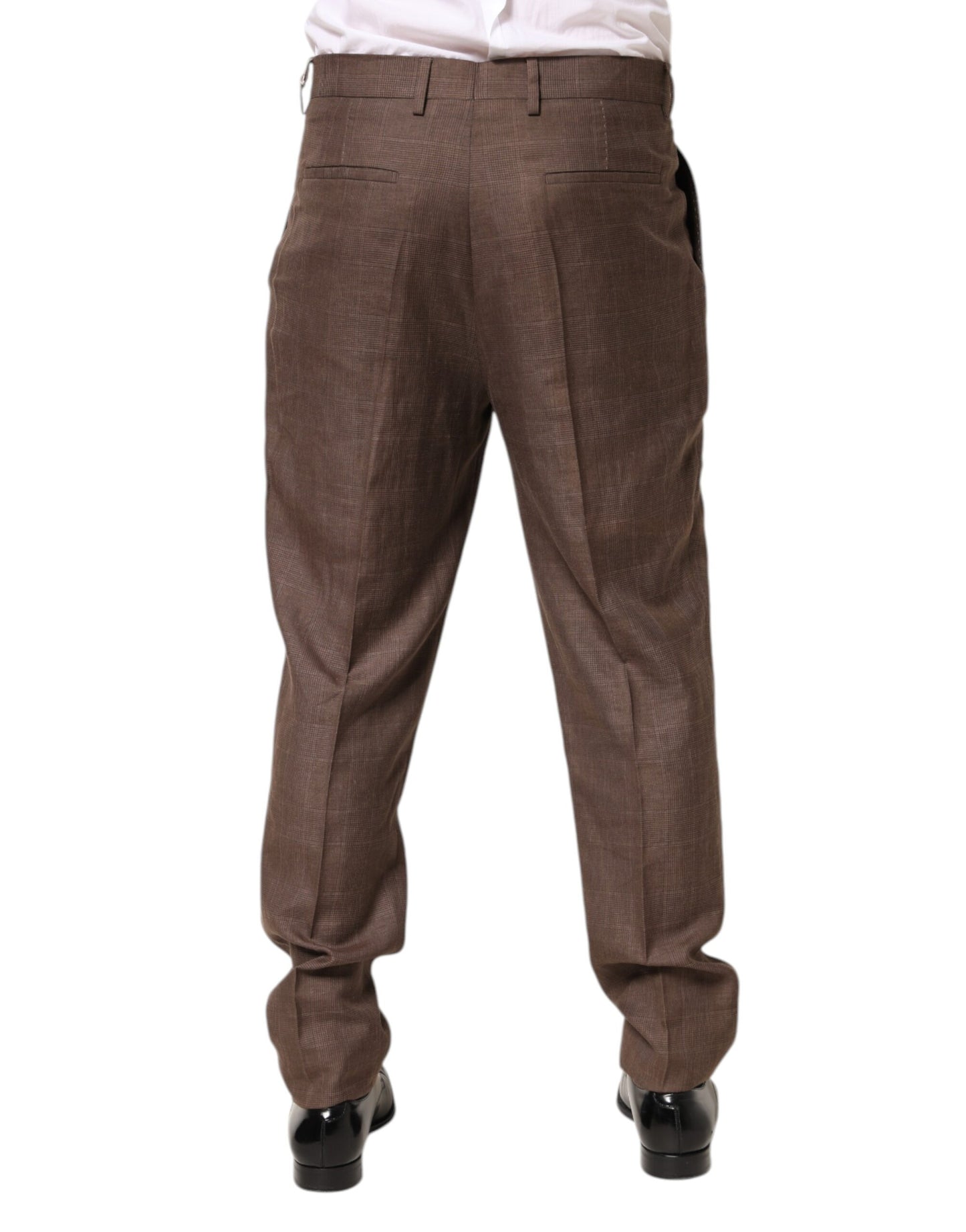 Brown Wool Mid Waist Dress Trouser Pants