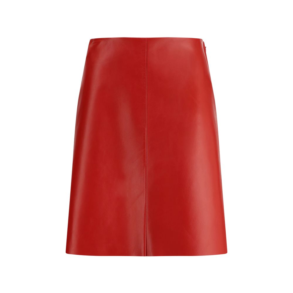 Red Lamb Leather Mini Skirt