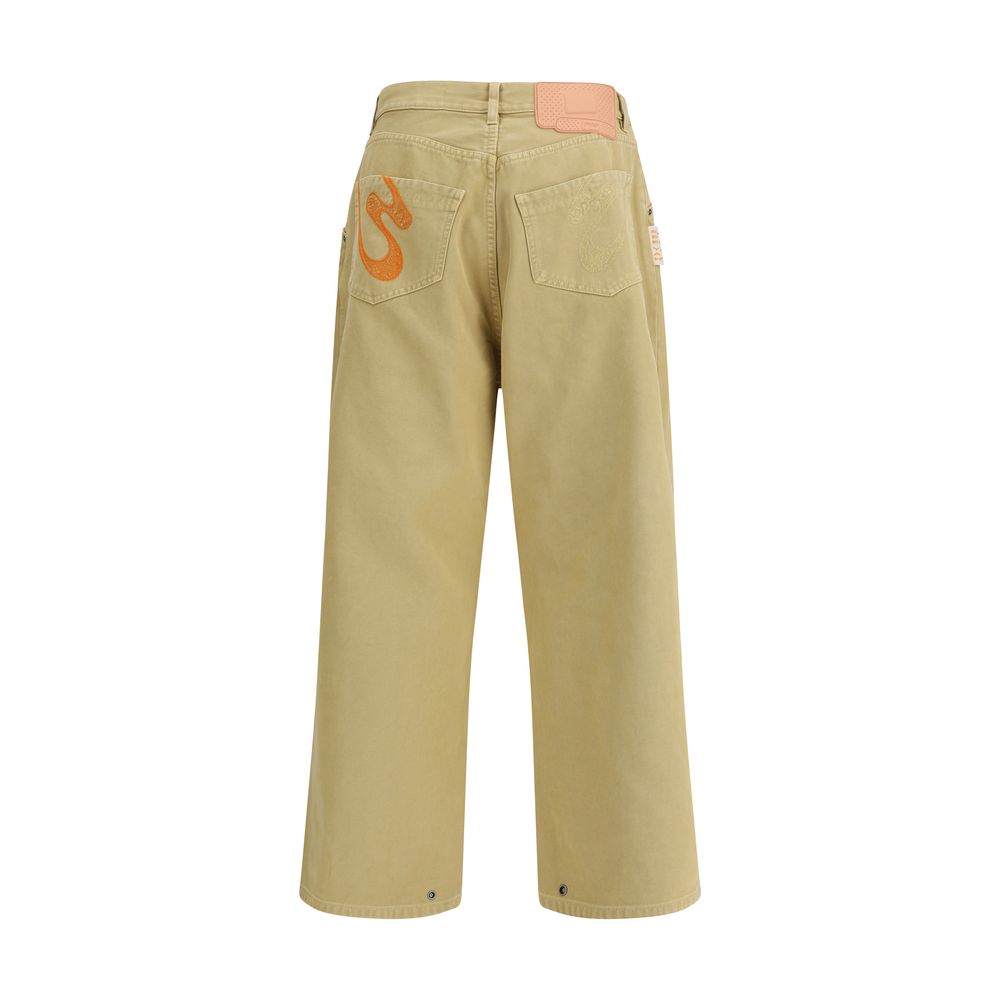 Beige Cotton Casual Pants