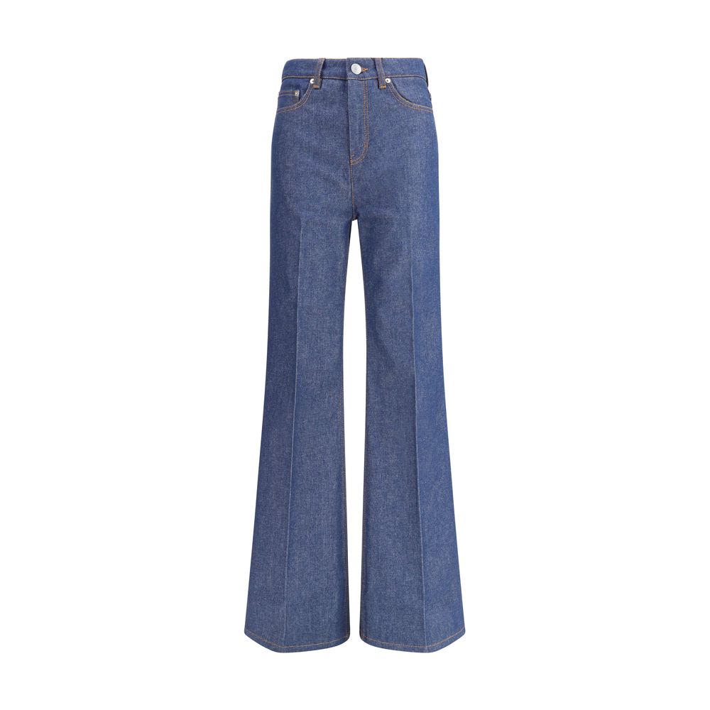 Blue Cotton Flared Jeans
