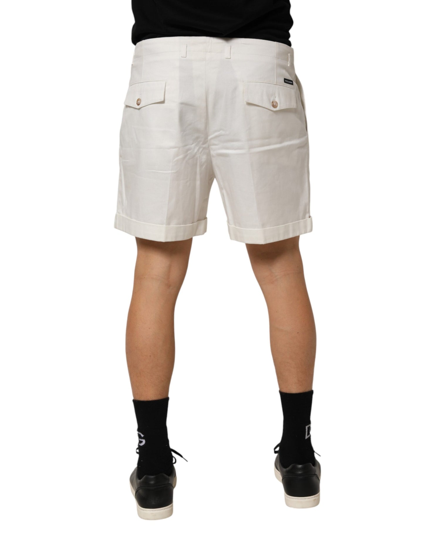 White Cotton Mid Waist Men Bermuda Shorts