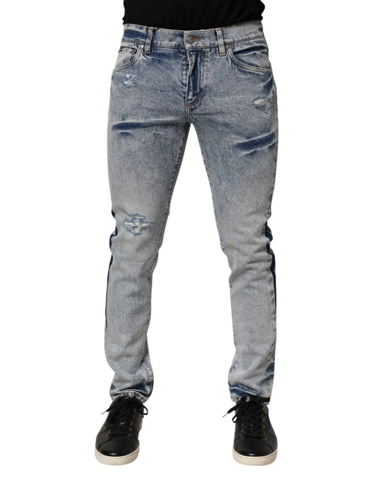 Blue Tattered Cotton Slim Fit Men Denim Jeans