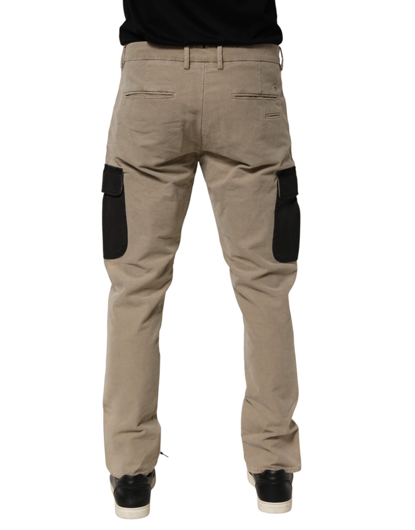 Beige Mid Waist Skinny Men Cargo Chino Trouser Pants