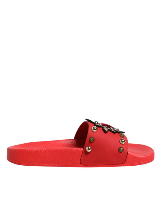 Red Sacred Heart Stud Slides Beachwear Shoes