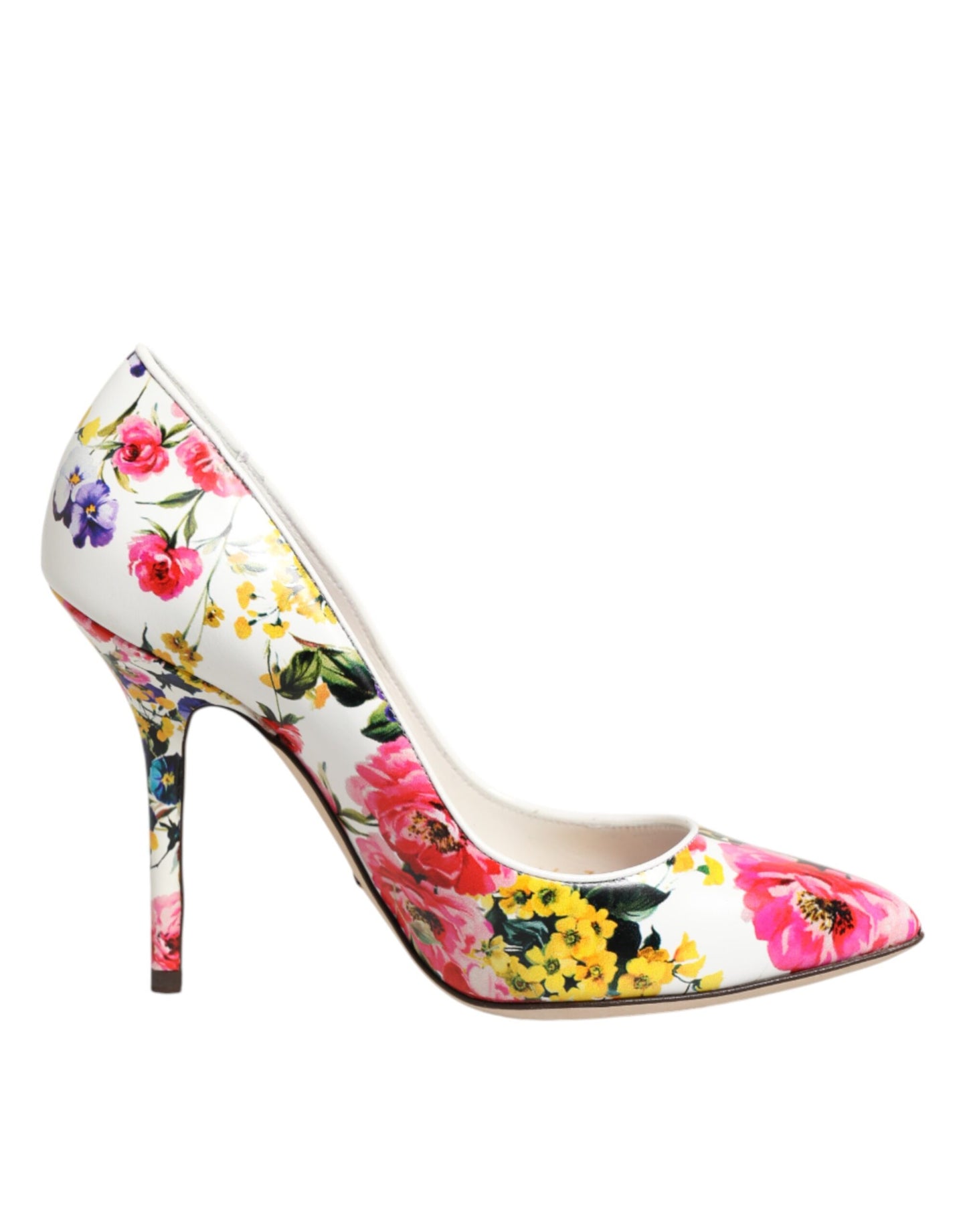 White Floral Leather High Heels Pumps Shoes