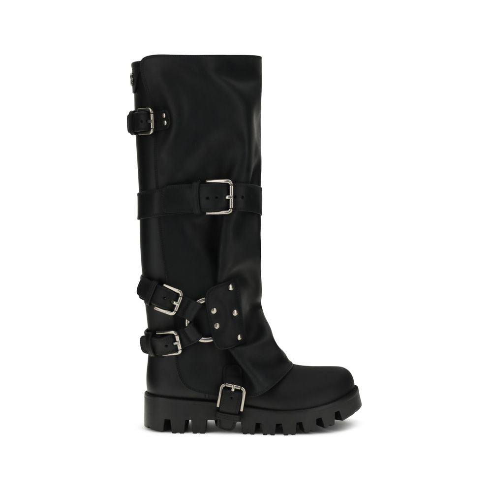 Black Calf Leather Bos Taurus Lace-Up Boots