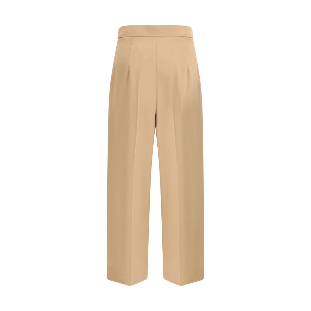 Beige Fleece Wool Casual Pants