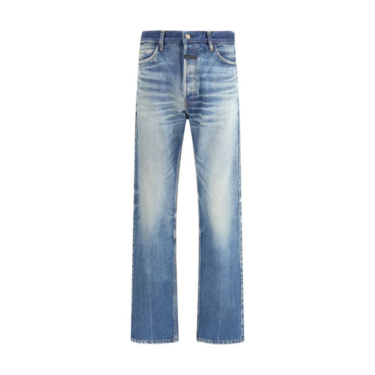 Blue Cotton Straight-Leg Jeans