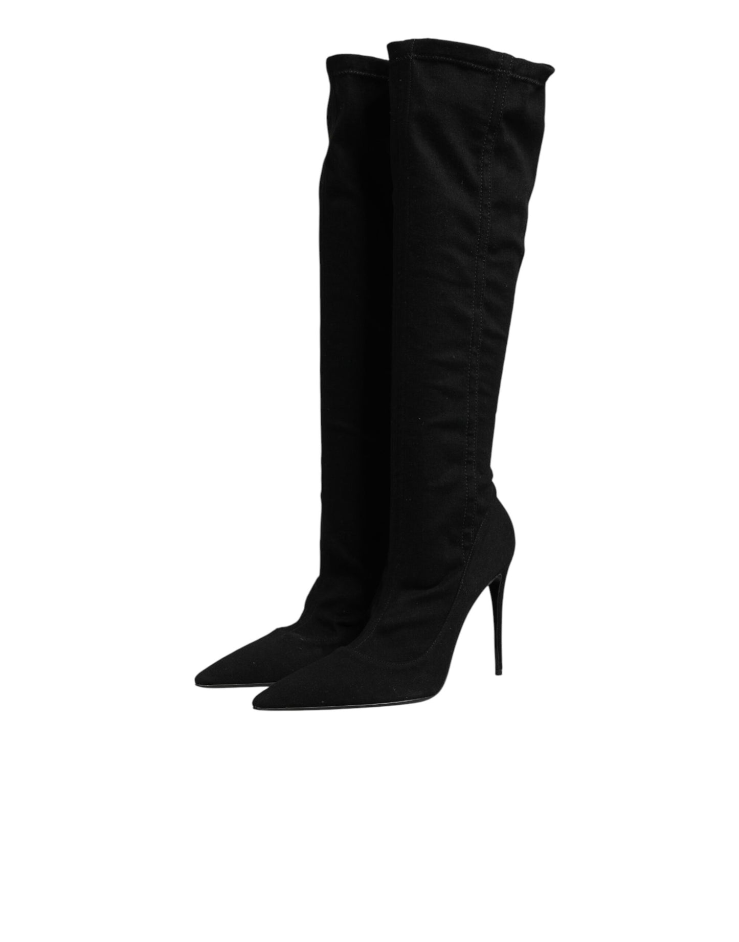 Black Cotton Stretch High Heels Boots Shoes