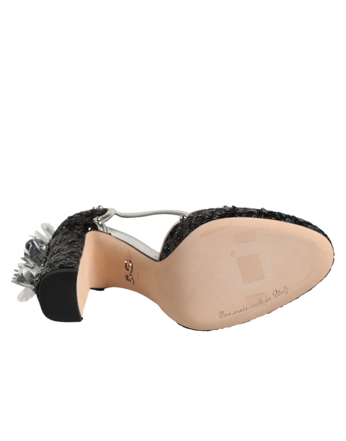 Black Sequined Ankle Strap Sandals Shoes