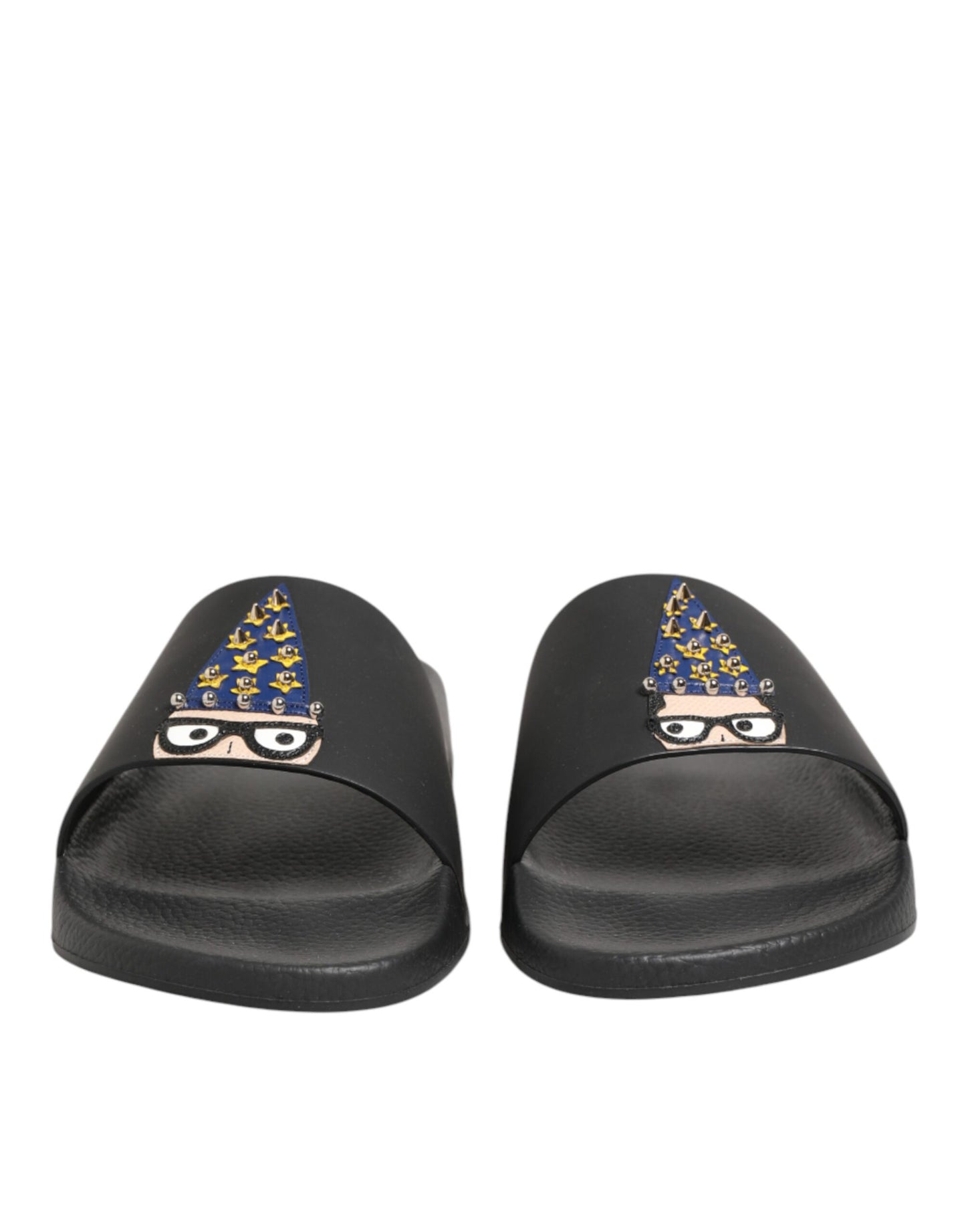 Black Leather Slides Sandals Beachwear Shoes