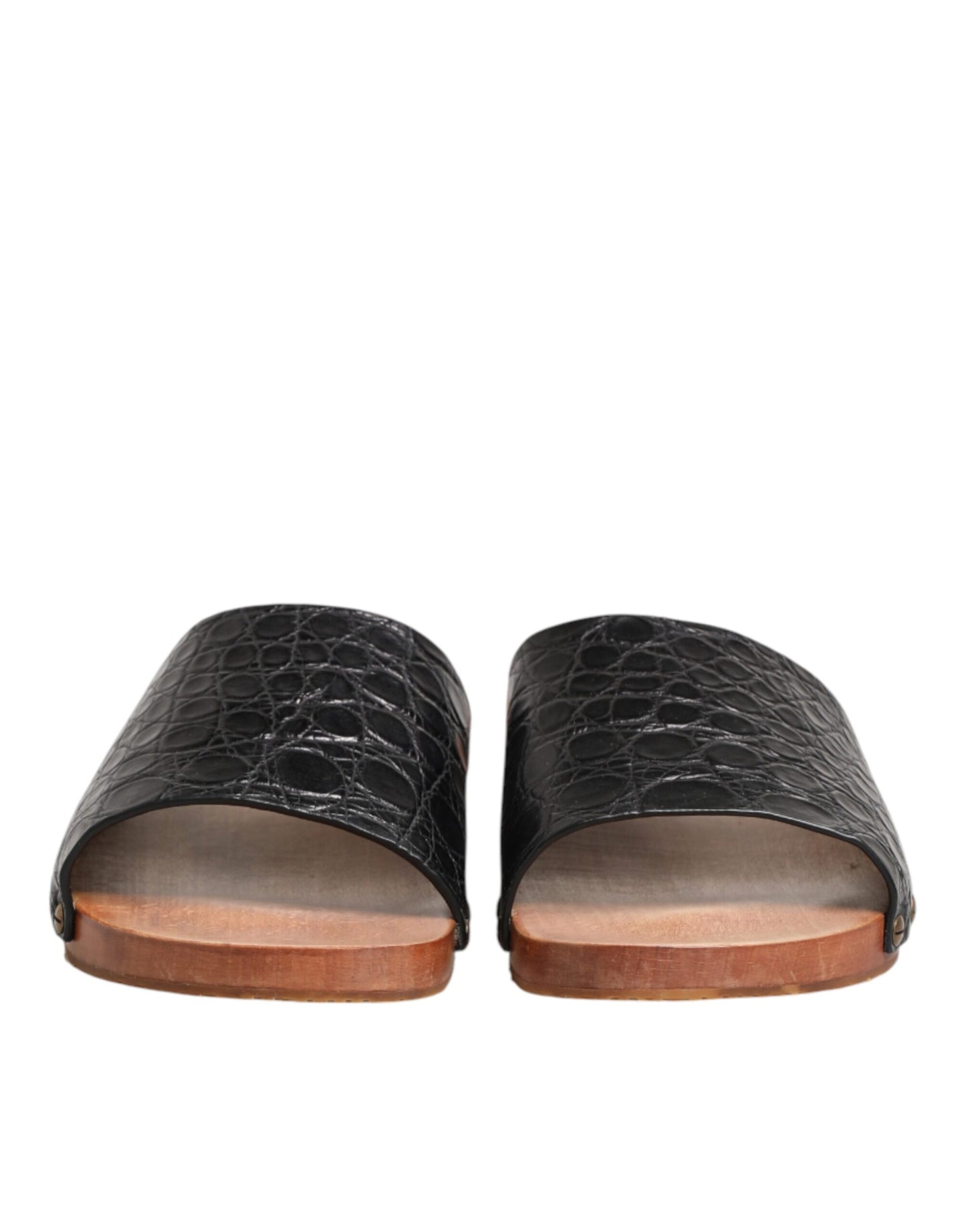 Black Brown Leather Slides Sandals Shoes