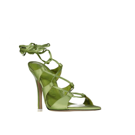 Green Silk Stiletto Heel Sandals