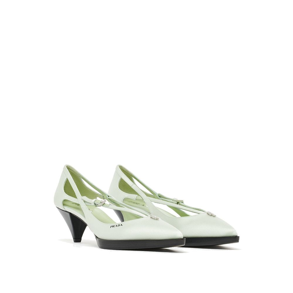 Green Silk Mid Heel Pumps