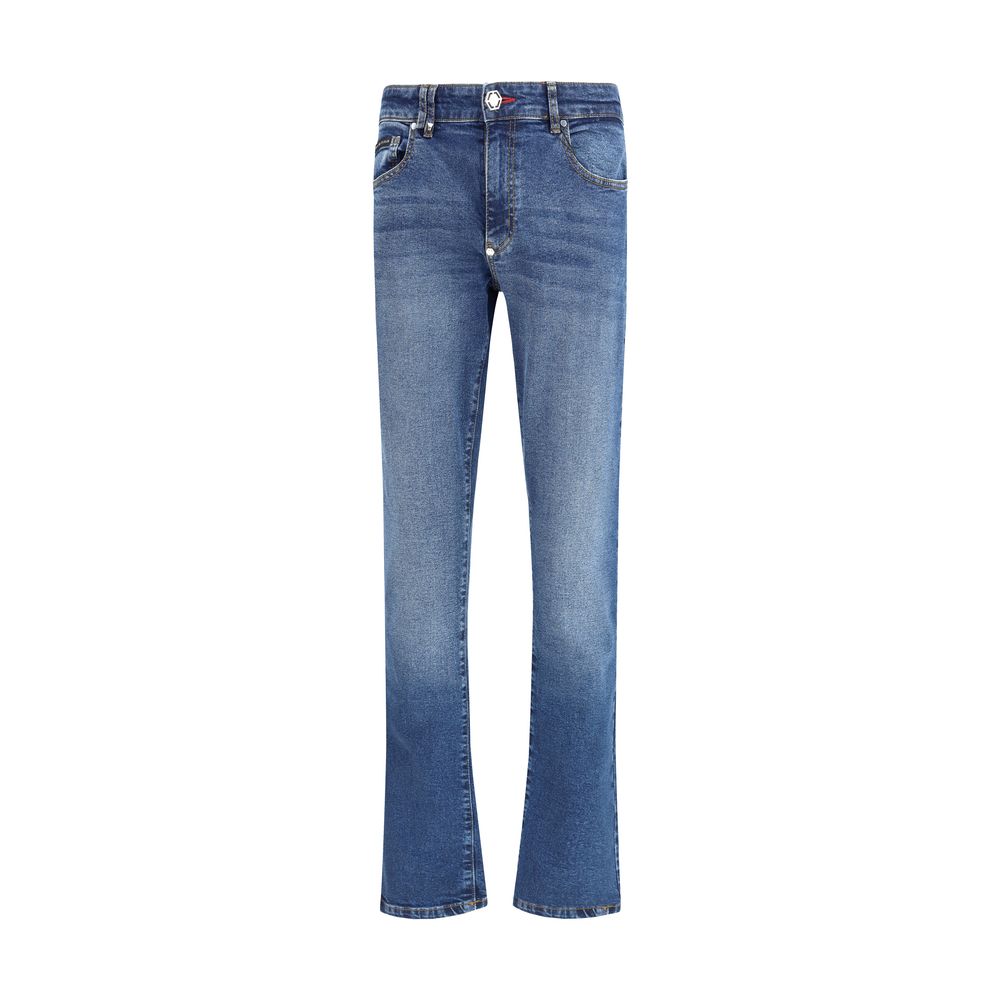 Blue Cotton Straight-Leg Jeans