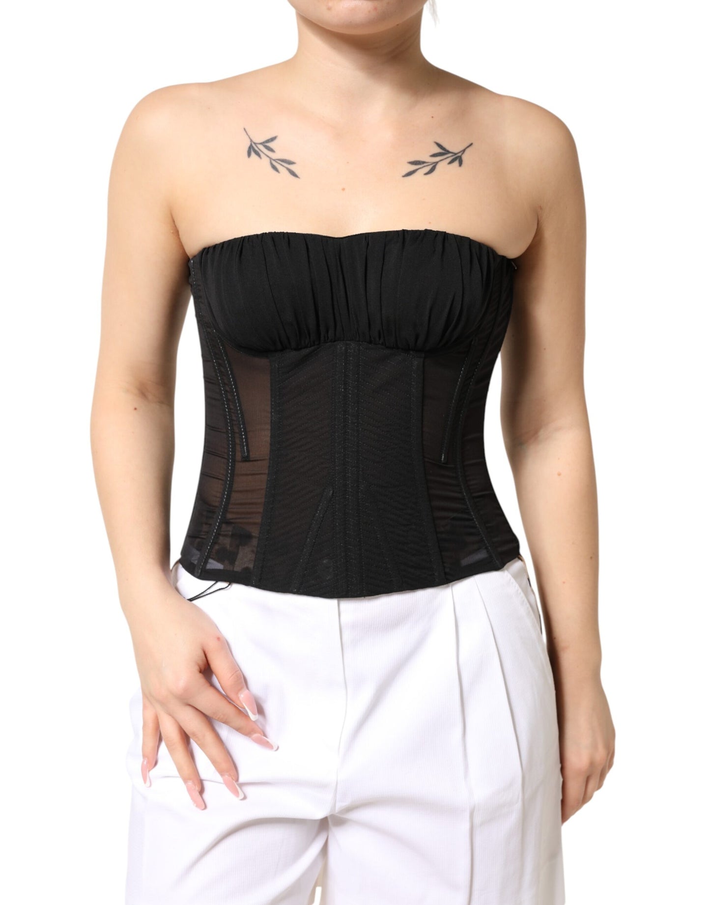 Black Silk Lace Bustier Corset Strapless Top