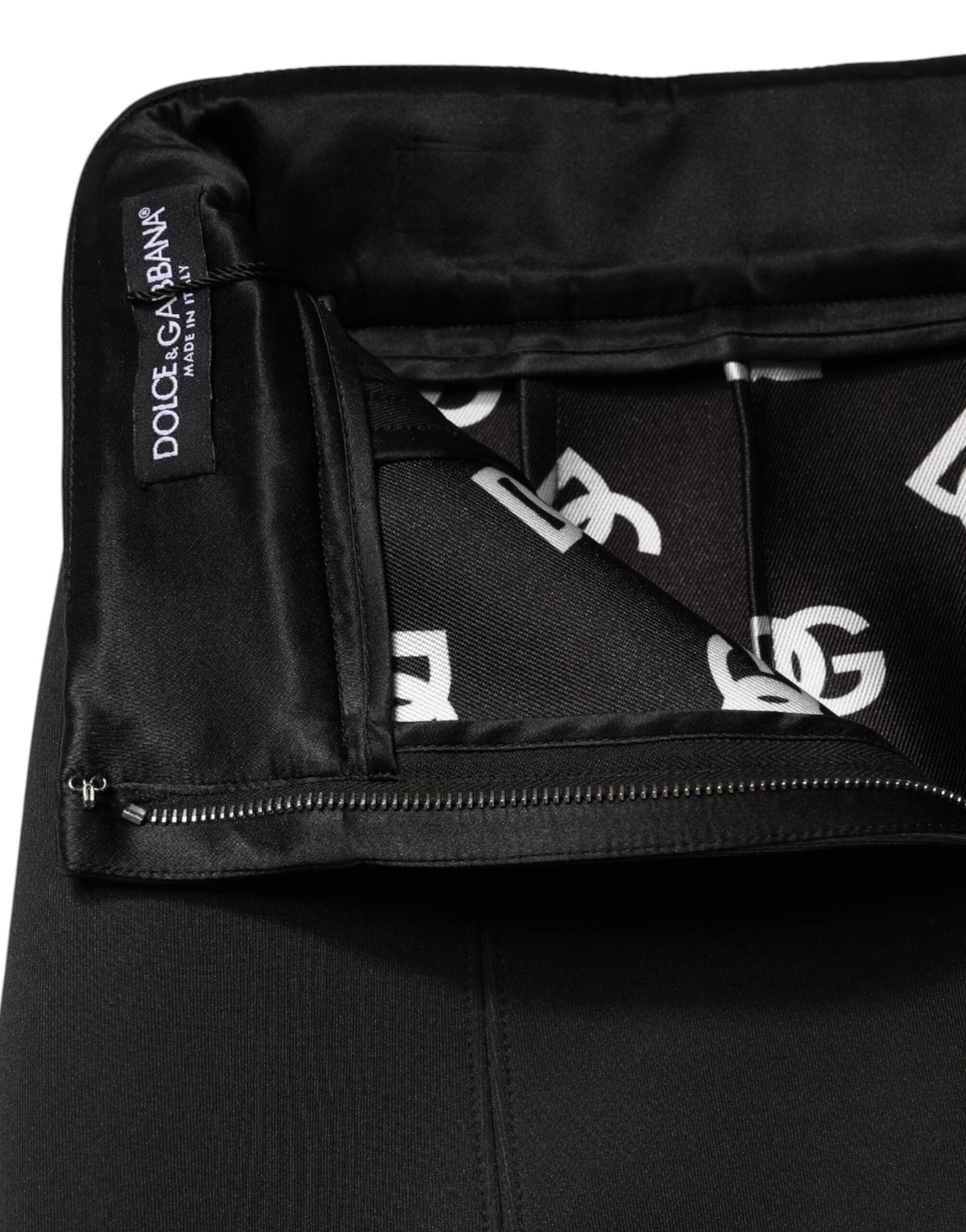 Black Nylon Pencil Cut High Waist Mini Skirt