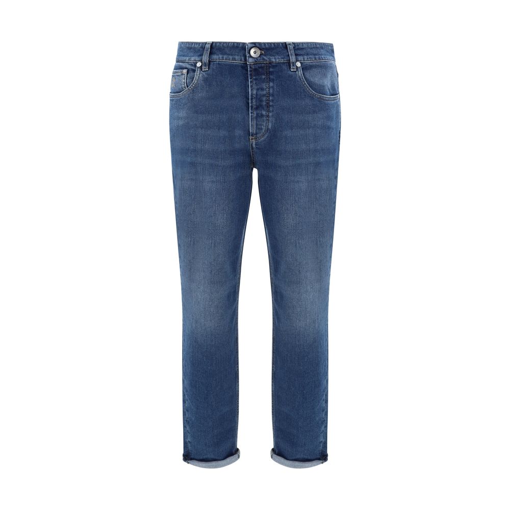 Blue Cotton Straight-Leg Jeans