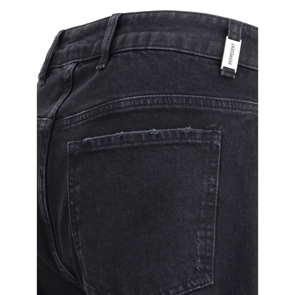 Black Cotton Straight-Leg Jeans