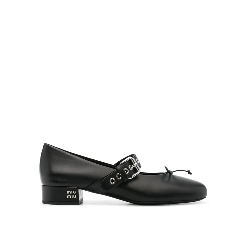 Black Calfskin Mid Heel Pumps
