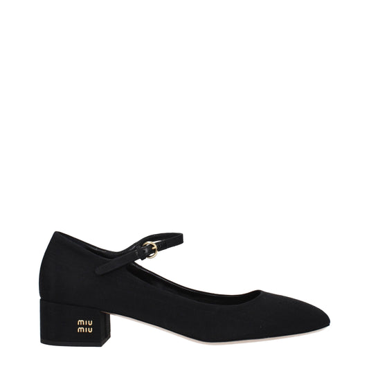 Black Fabric Mid Heel Pumps
